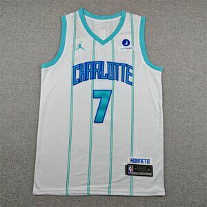 Charlotte #7 Basketball Jersey – White Teal Pinstripe Retro Style Jersey